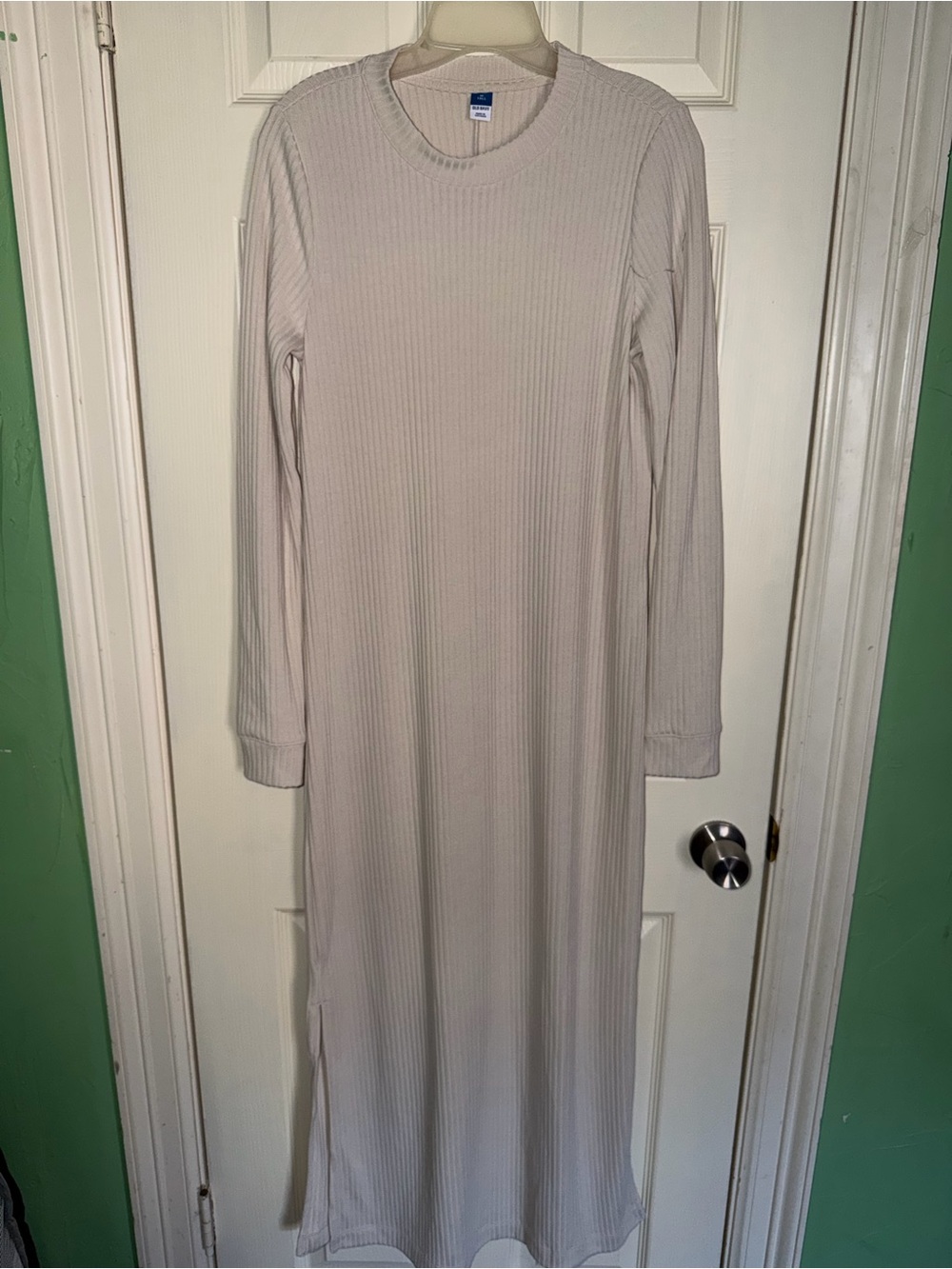 Ribbed Long Sleeve Maxi Cream Dress - Medium Tall